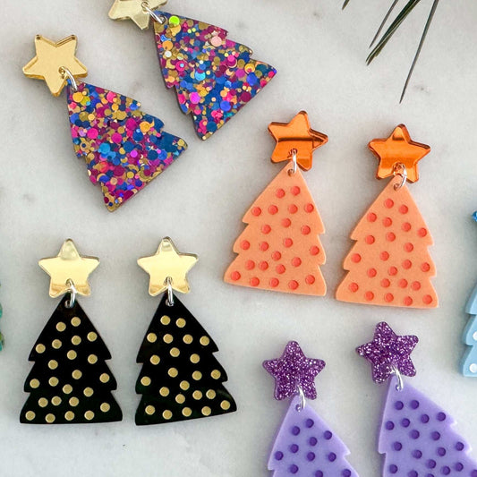 Christmas Tree Earrings - Pink and Blue Sparkly-Bandicute