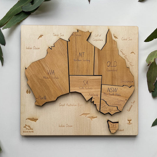 Wooden Australia Puzzle - Educational Map with Australian Animals-Bandicute