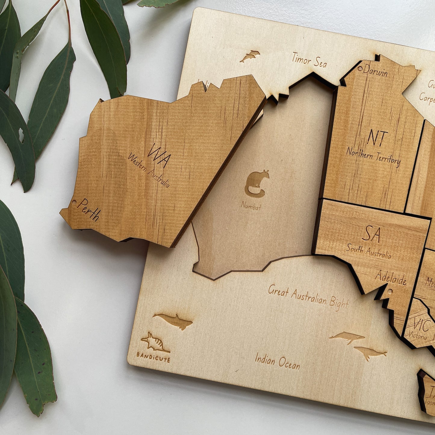 Wooden Australia Puzzle - Educational Map with Australian Animals-Bandicute