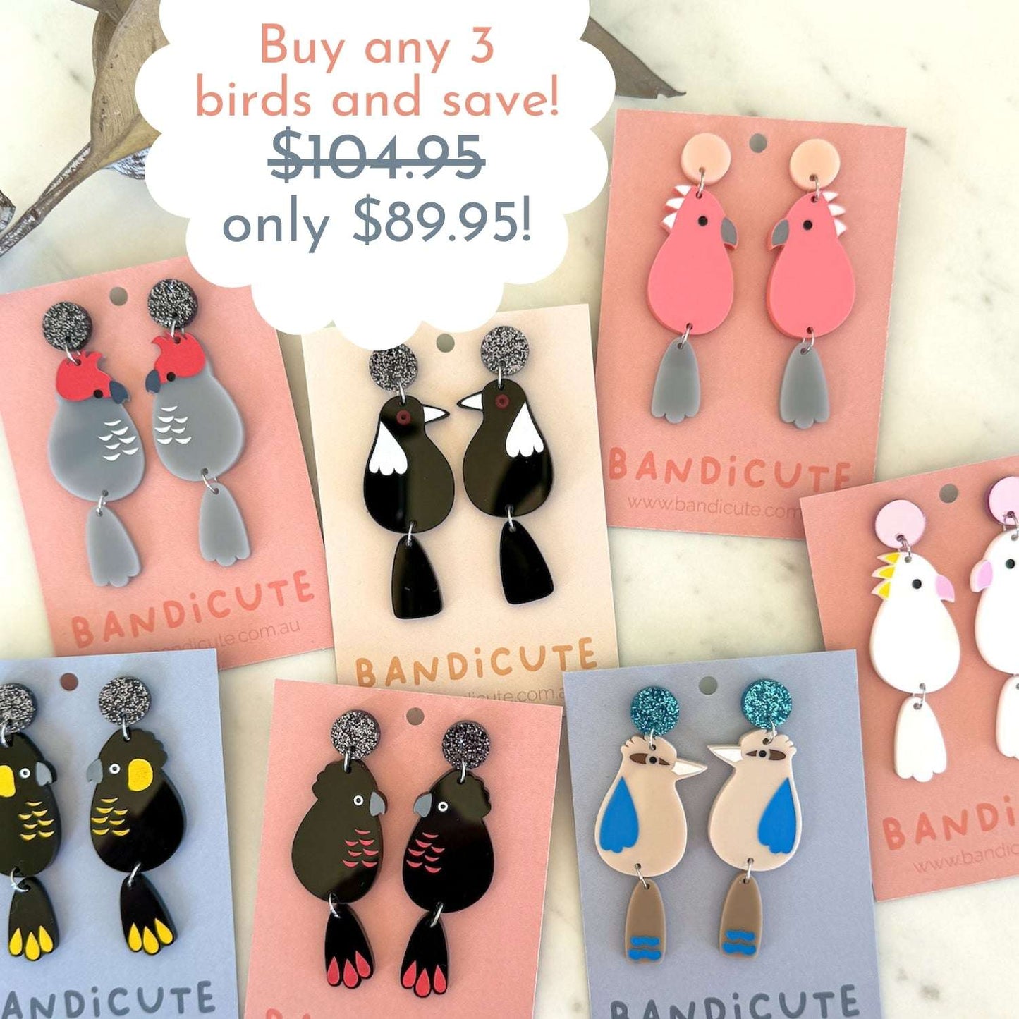 Glossy Black Cockatoo Earrings-Bandicute