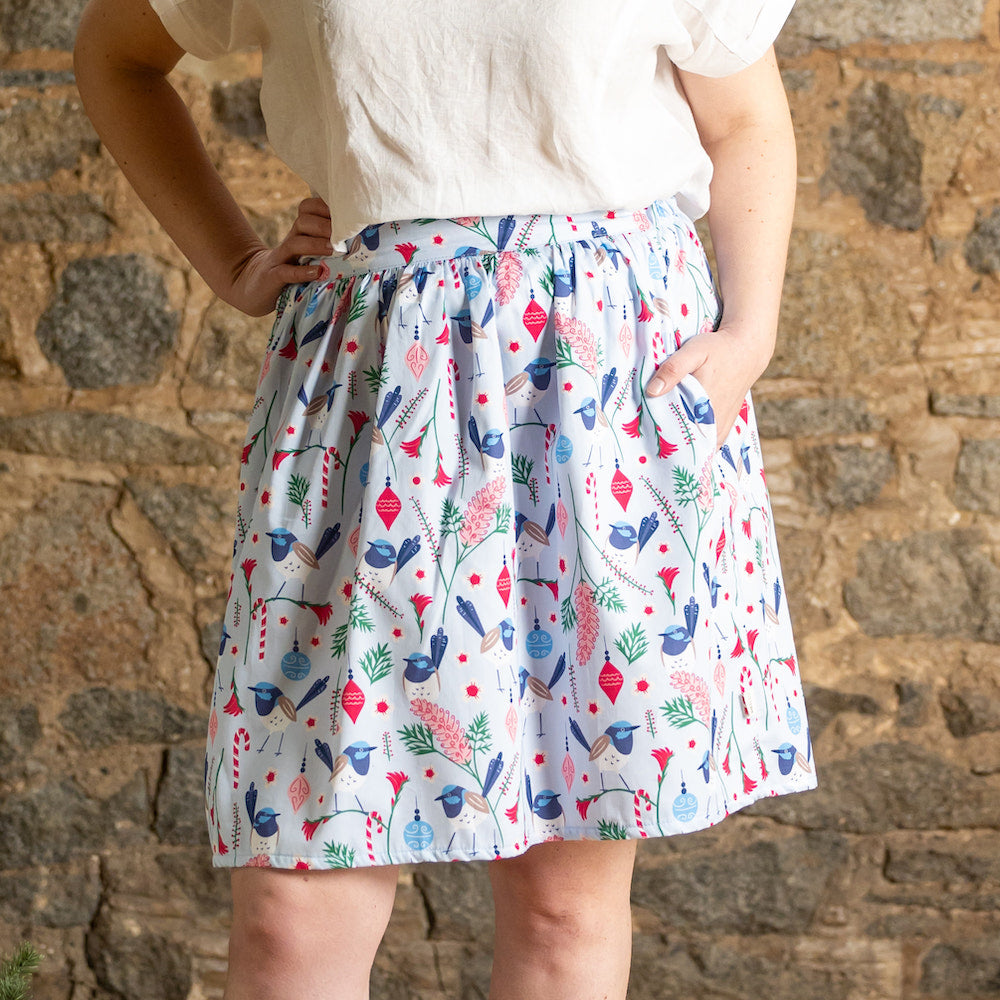 Christmas Women's Skirt - Blue Wren - PRE-ORDER-Bandicute