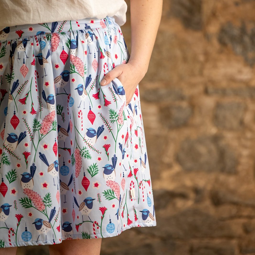 Blue Wren Christmas Women's Skirt - PRE-ORDER-Bandicute