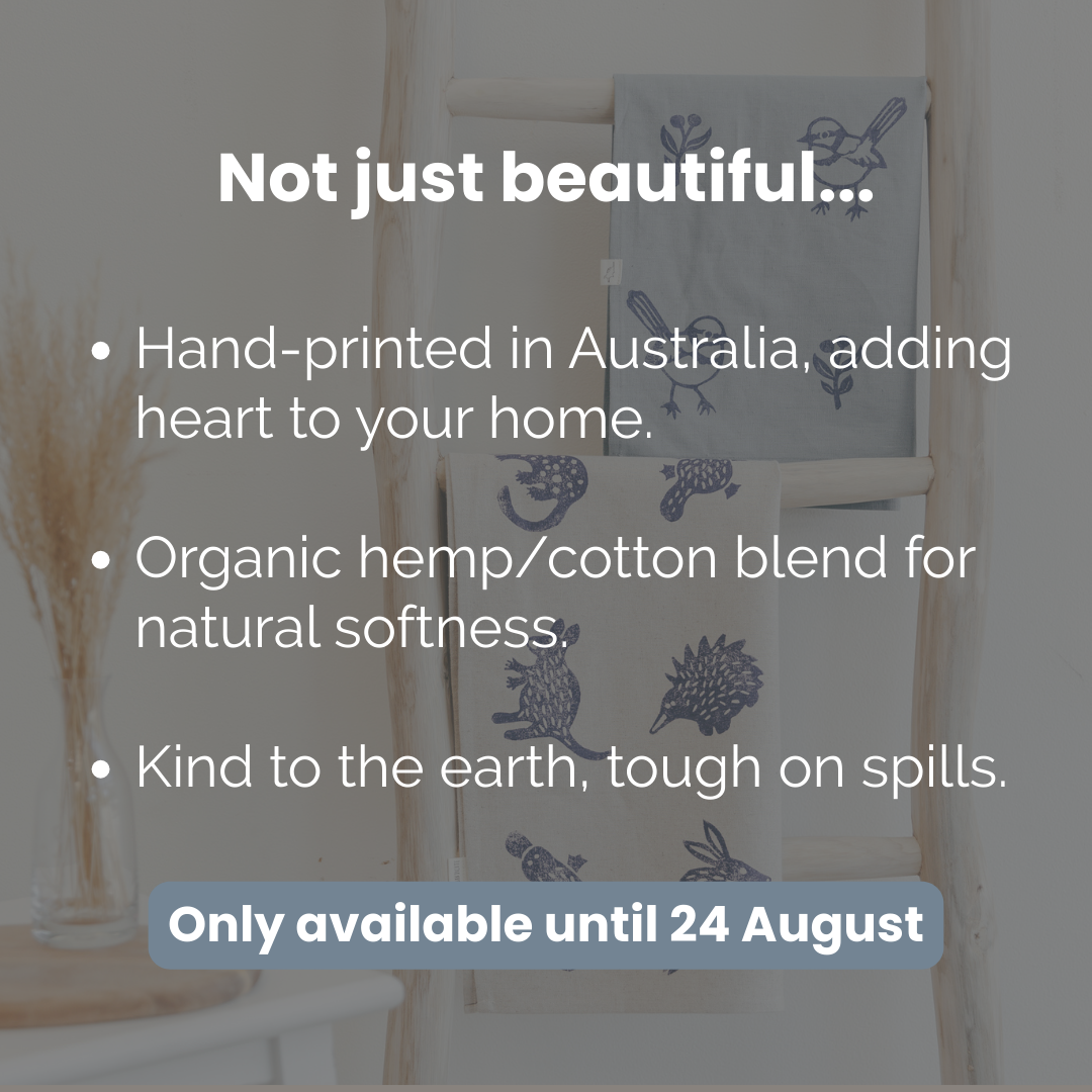 Block Printed Tea Towel - Australian Animals-Bandicute