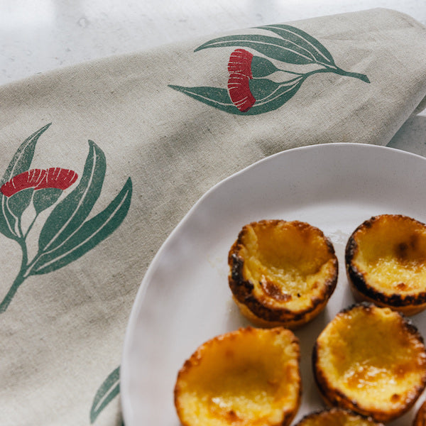 Block Printed Tea Towel - Gum Blossom-Bandicute
