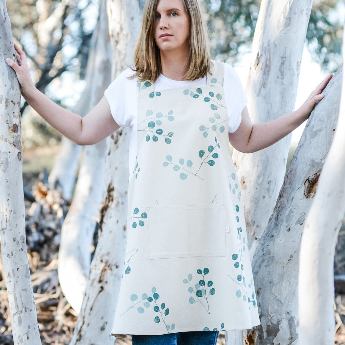 Apron - Gum Leaf Design on organic cotton/hemp fabric