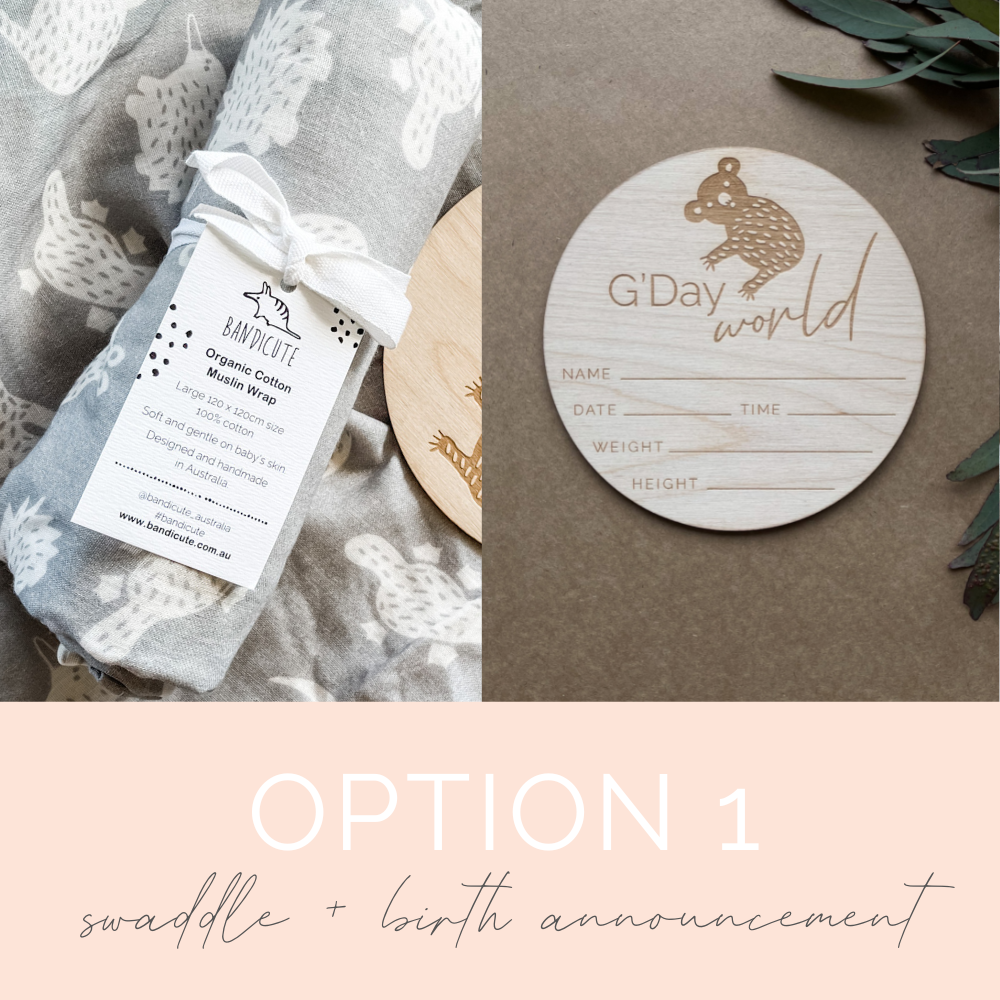 Birth/Pregnancy Announcement Swaddle Set - Grey Little Aussies-Bandicute