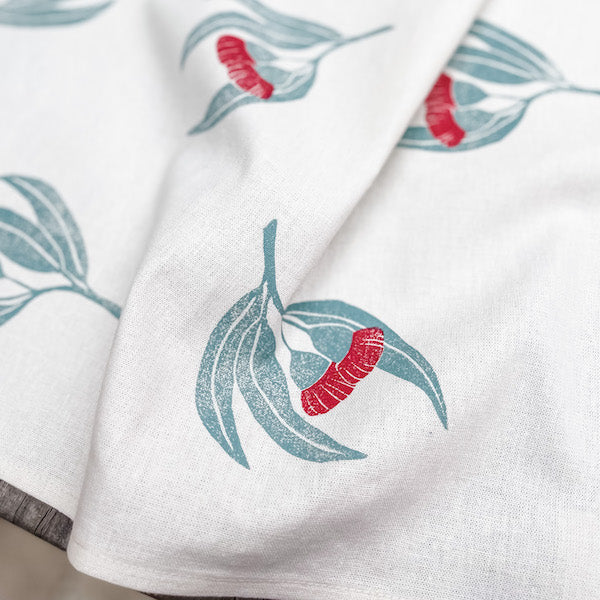Block Printed Tea Towel - Gum Blossom-Bandicute
