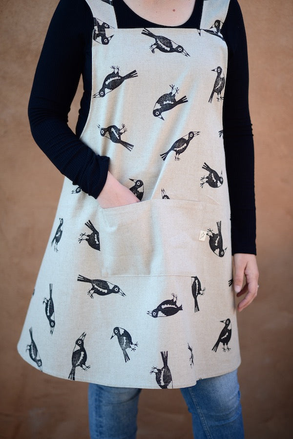 Block Printed Apron - Magpies-Bandicute