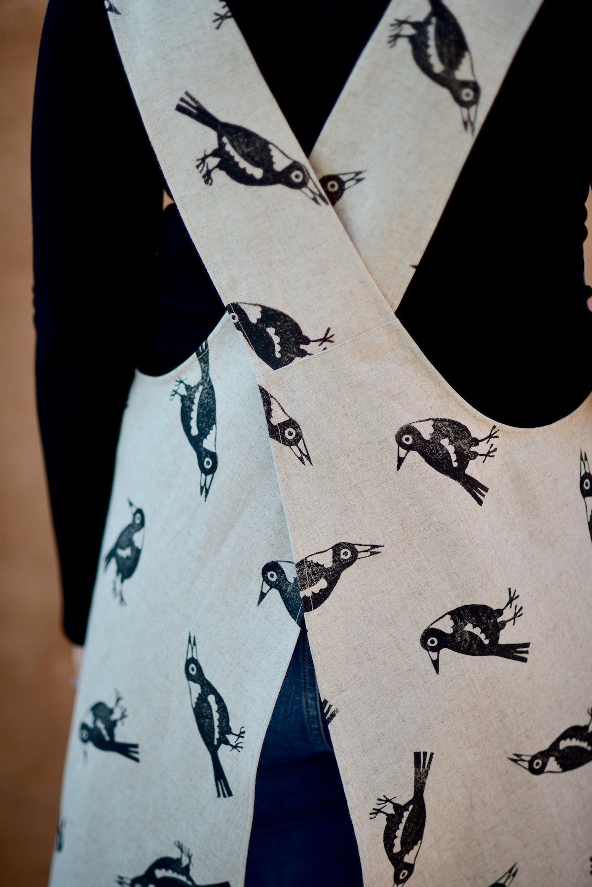 Block Printed Apron - Magpies-Bandicute