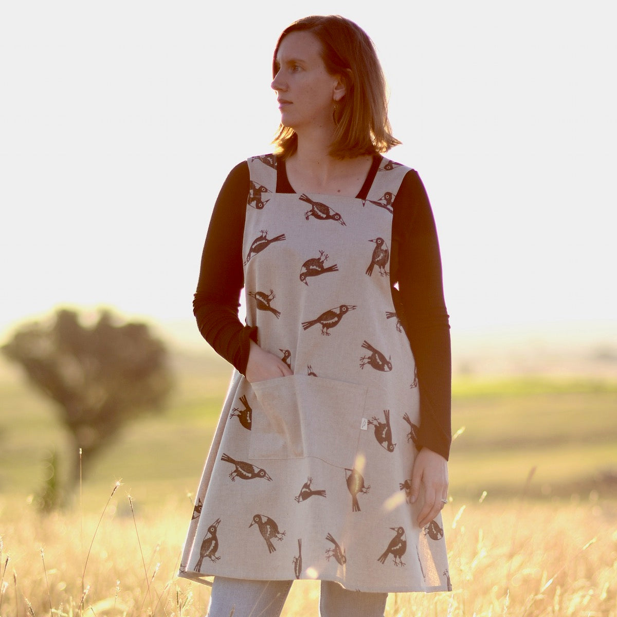 Block Printed Apron - Magpies-Bandicute