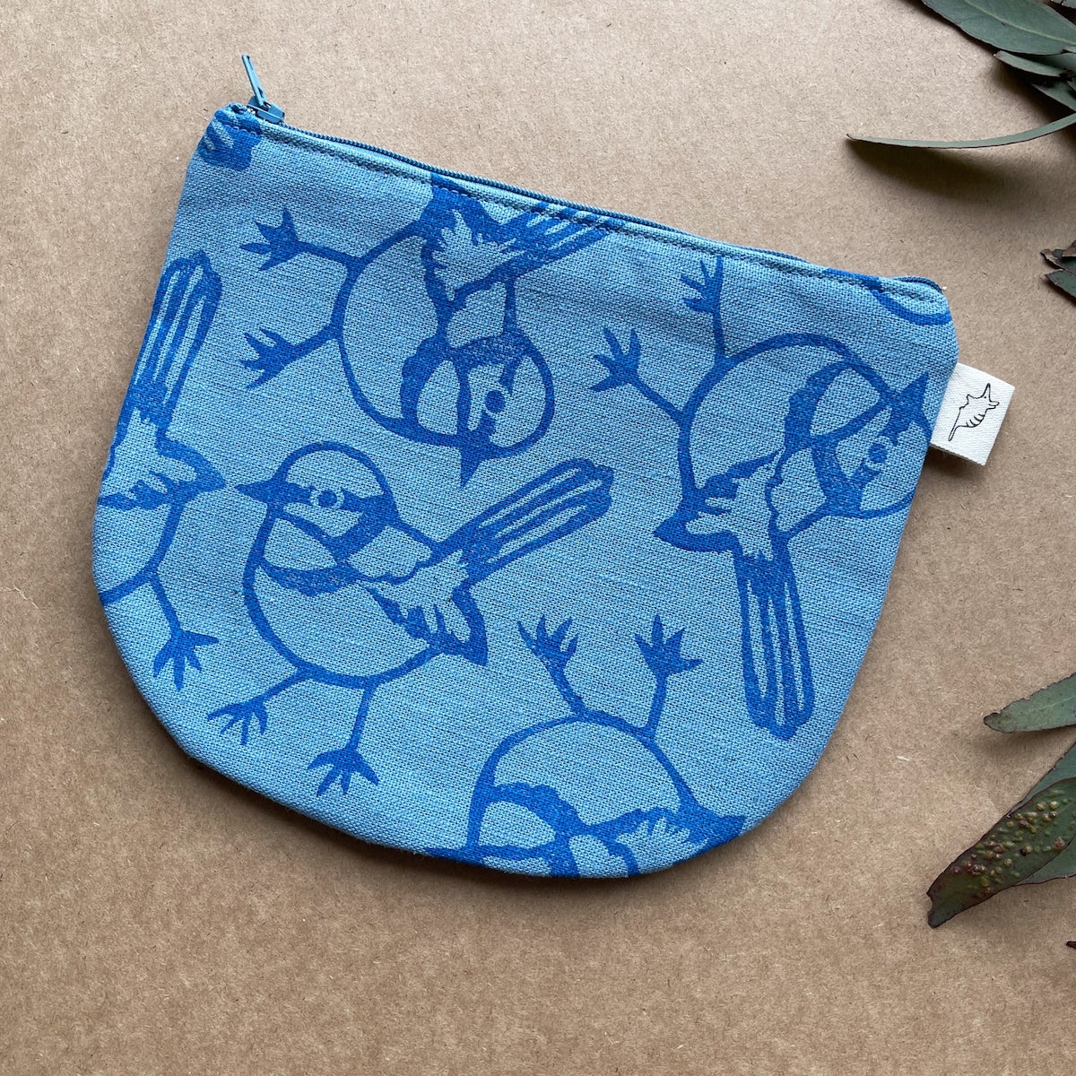 Block Printed Zip Pouch - Blue Wren-Bandicute