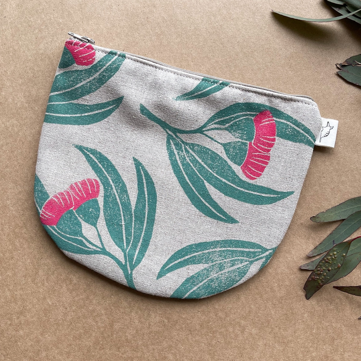 Block Printed Zip Pouch - Gum Blossom-Bandicute