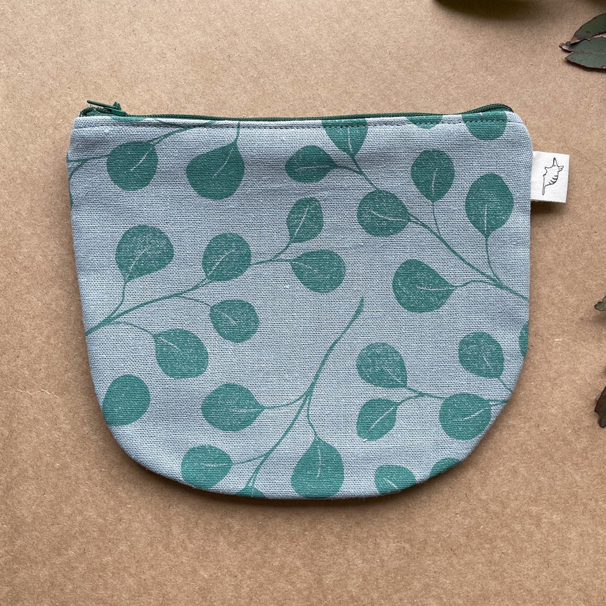 Block Printed Zip Pouch - Gum Leaf-Bandicute