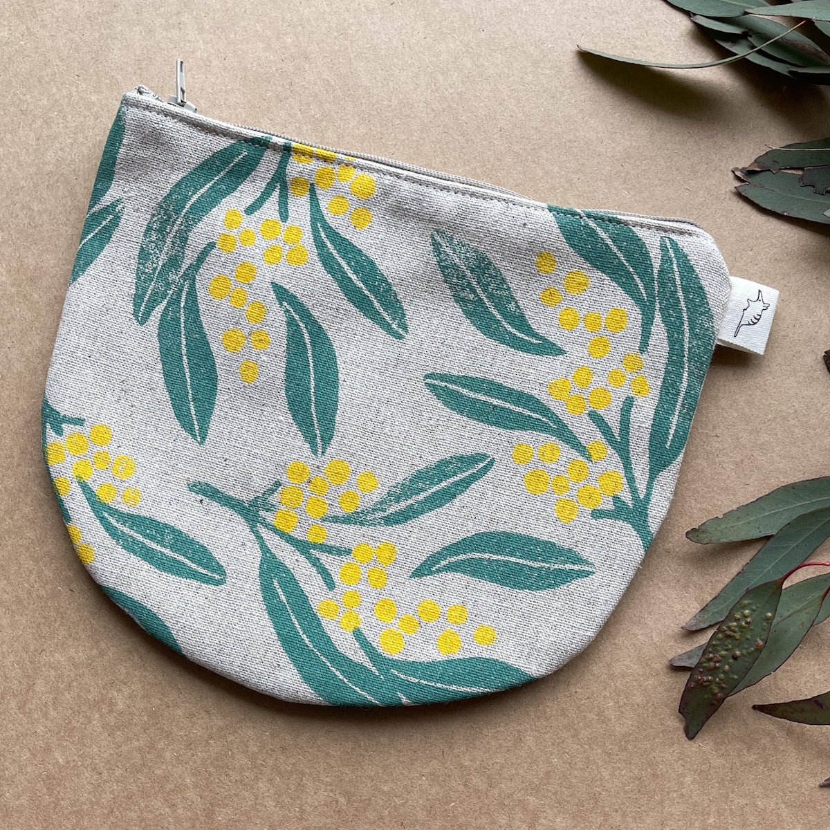 Block Printed Zip Pouch - Wattle-Bandicute