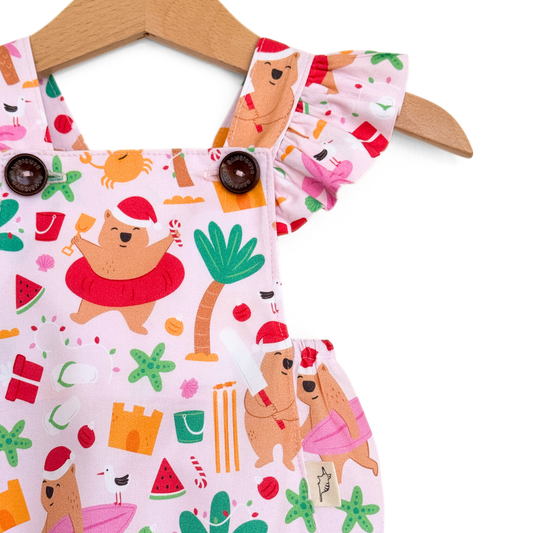 PRE-ORDER - Flutter Strap - Christmas by the Beach Baby Romper-Bandicute