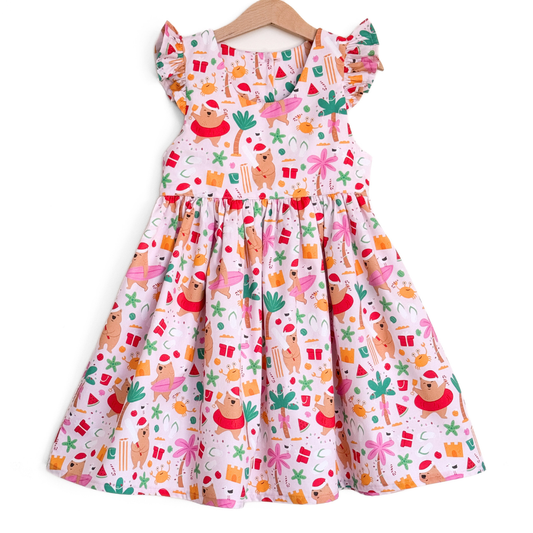 PRE-ORDER - Girls Flutter Sleeve Dress - Christmas by the Beach Bandicute