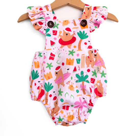 PRE-ORDER - Flutter Strap - Christmas by the Beach Baby Romper-Bandicute