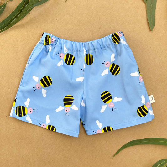 Children's Cotton Shorts - Blue Bees