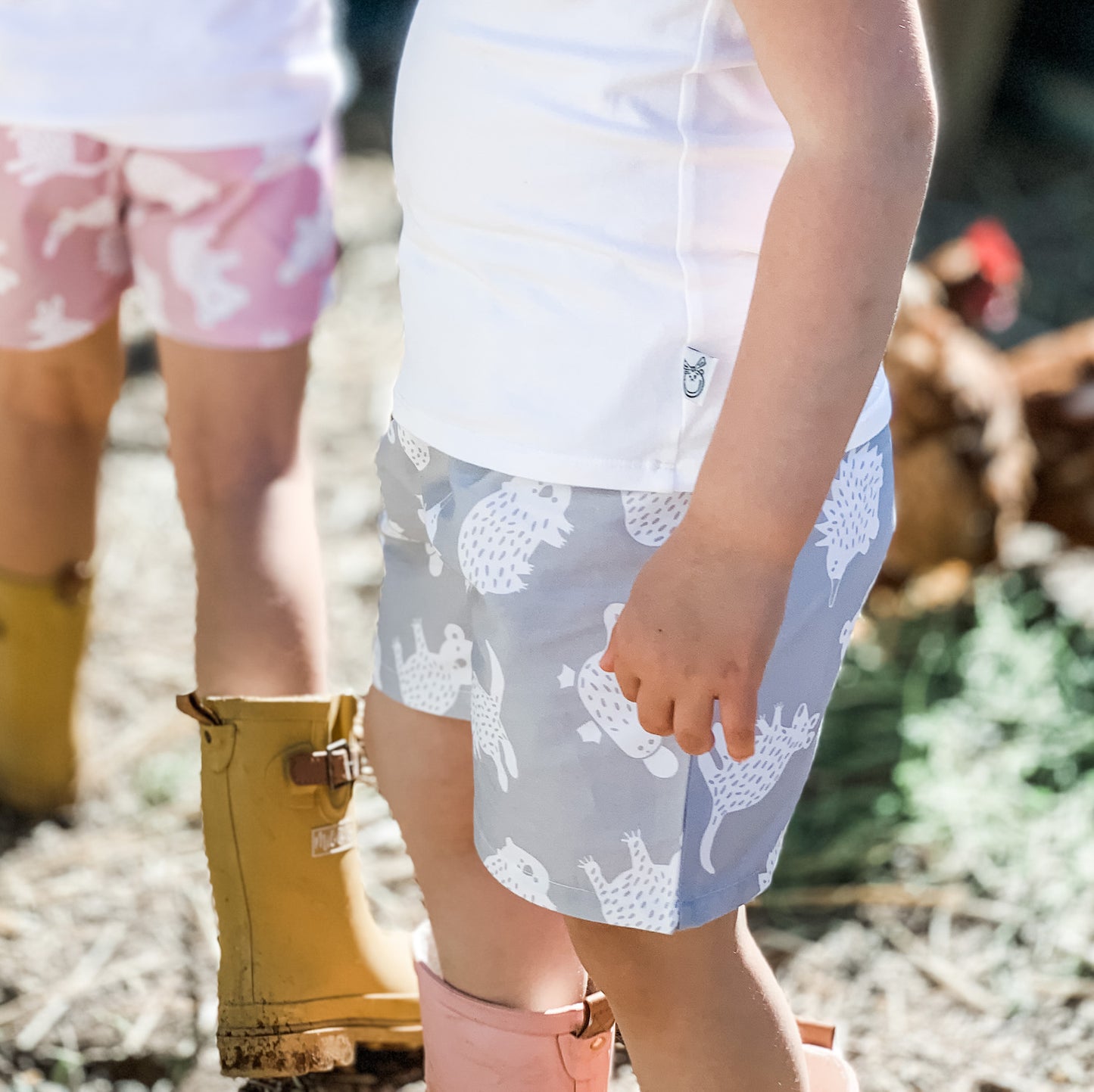 Children's Cotton Shorts - Australian Animals - Grey