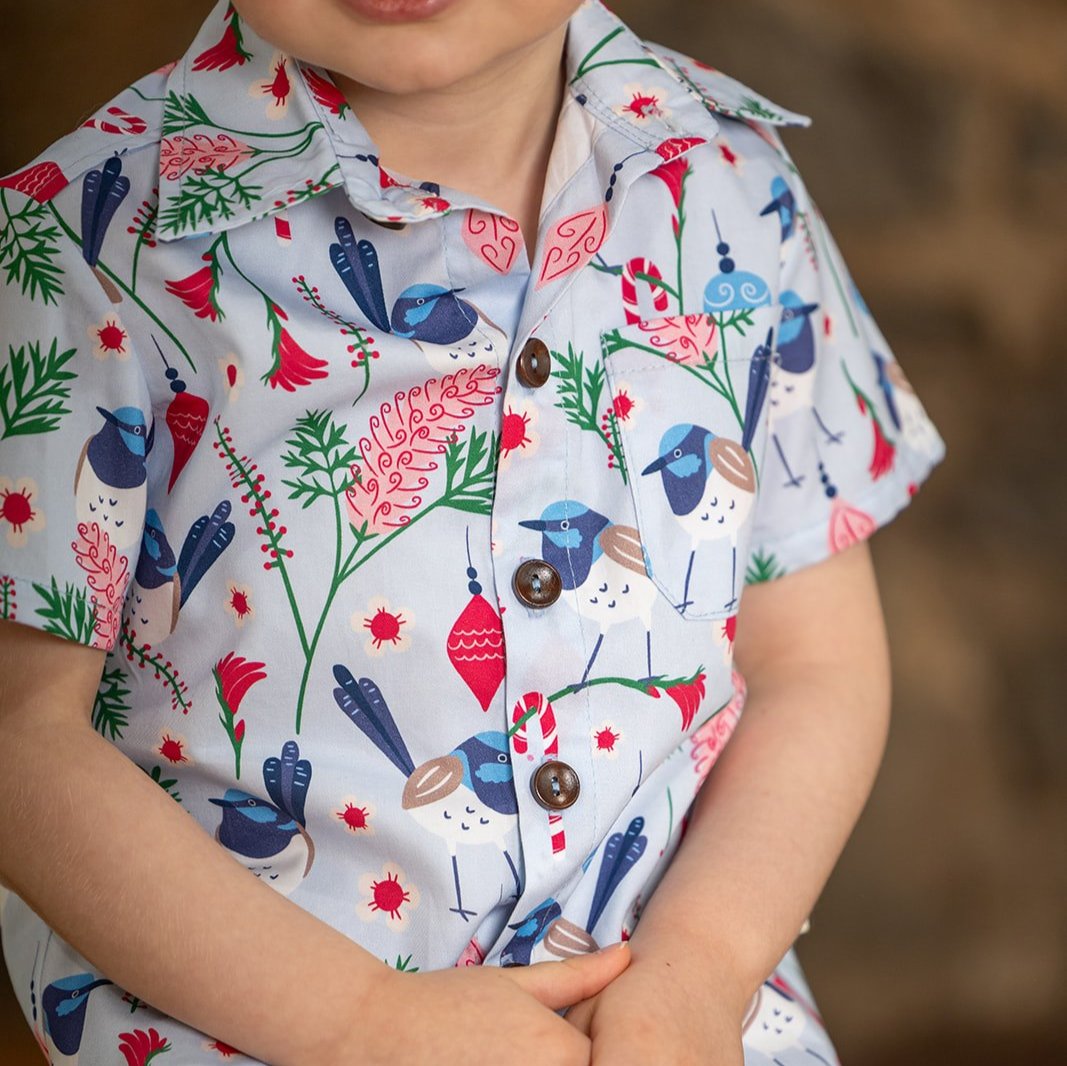 Blue Wren Christmas Boys Shirt - PRE-ORDER-Bandicute