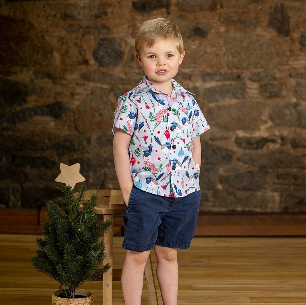 Blue Wren Christmas Boys Shirt - PRE-ORDER-Bandicute