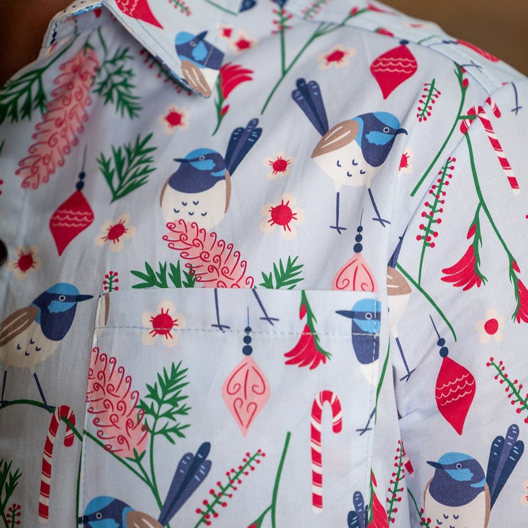 Blue Wren Christmas Men's Shirt - PRE-ORDER-Bandicute