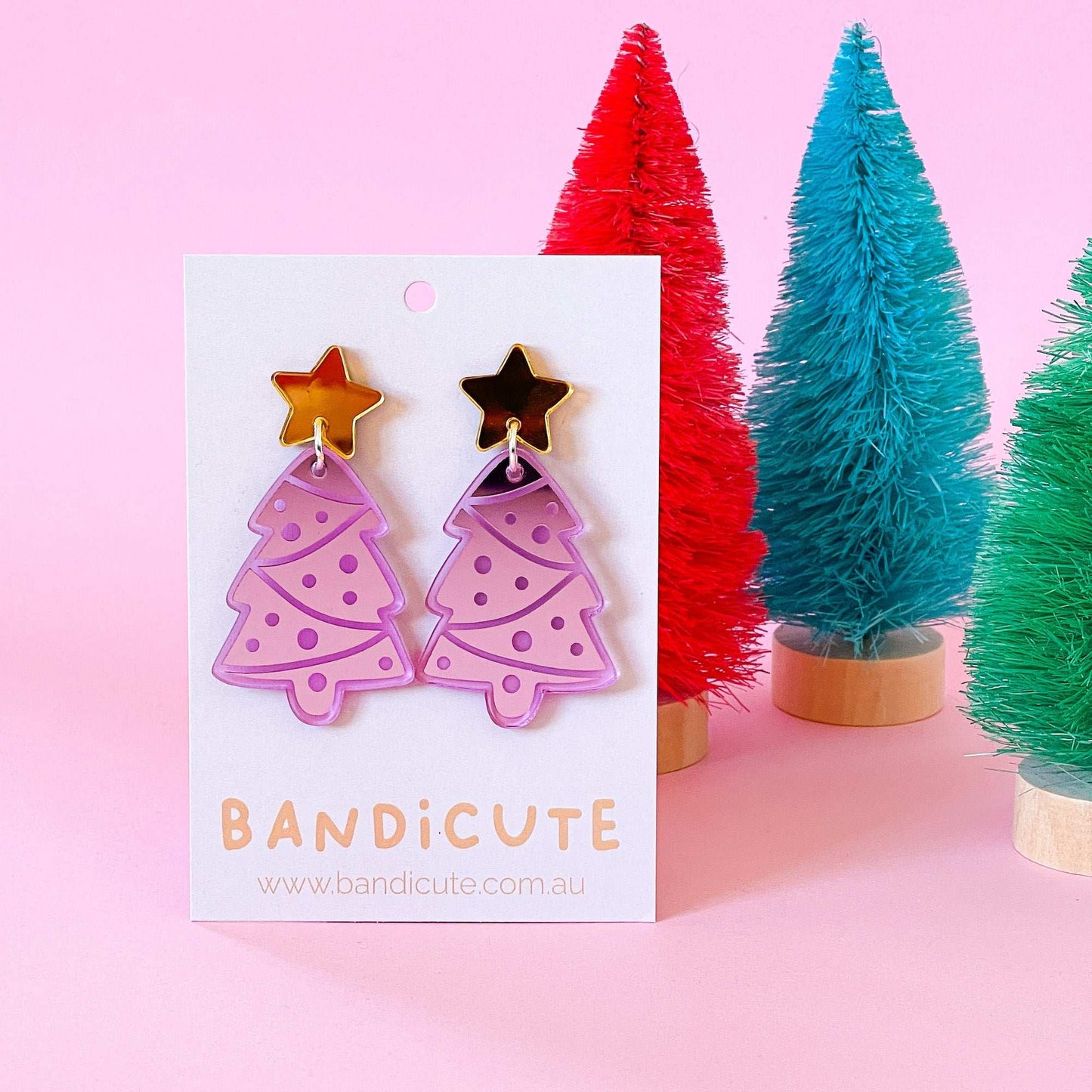Christmas Tree Earrings - Pink-Bandicute