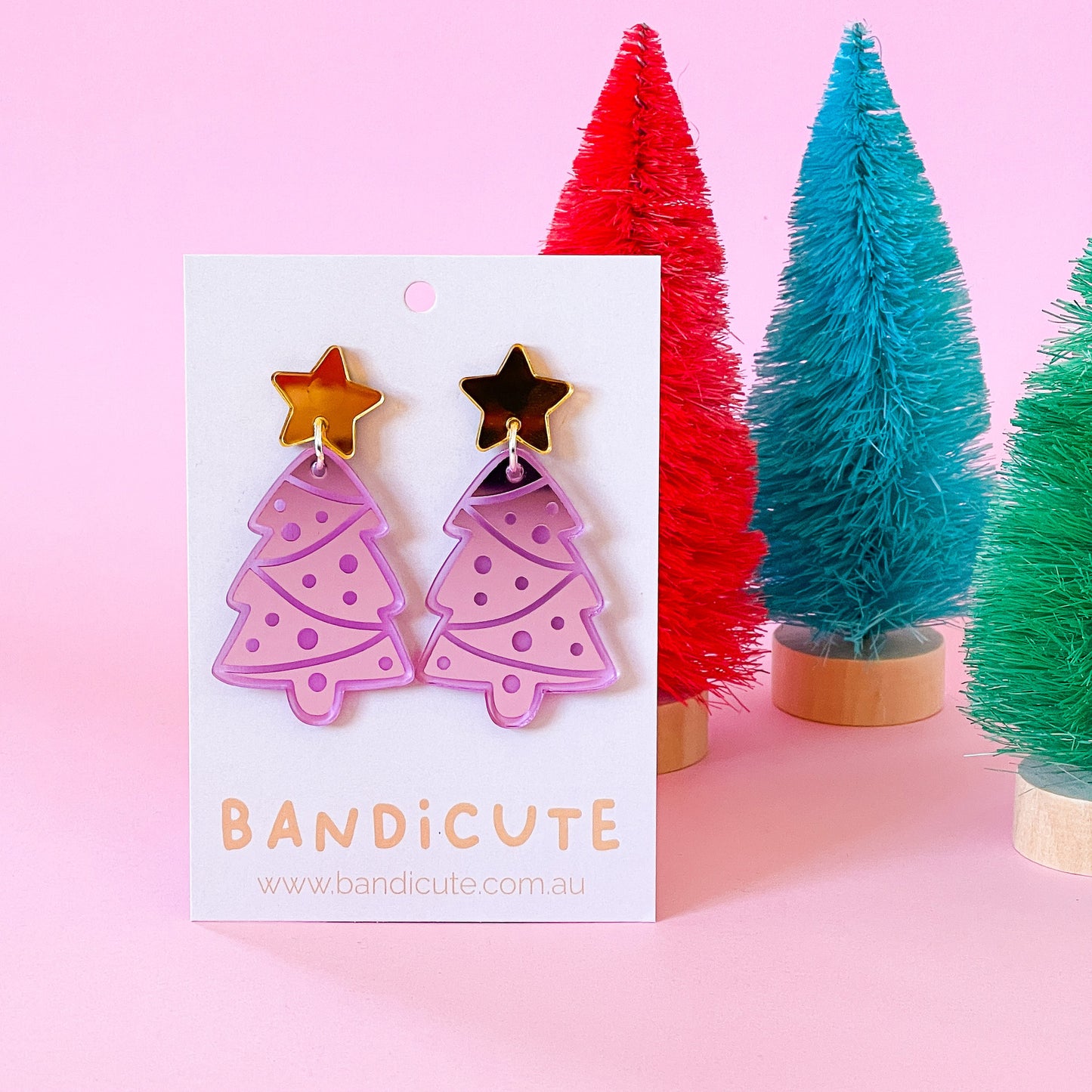 Christmas Tree Earrings - Pink-Bandicute