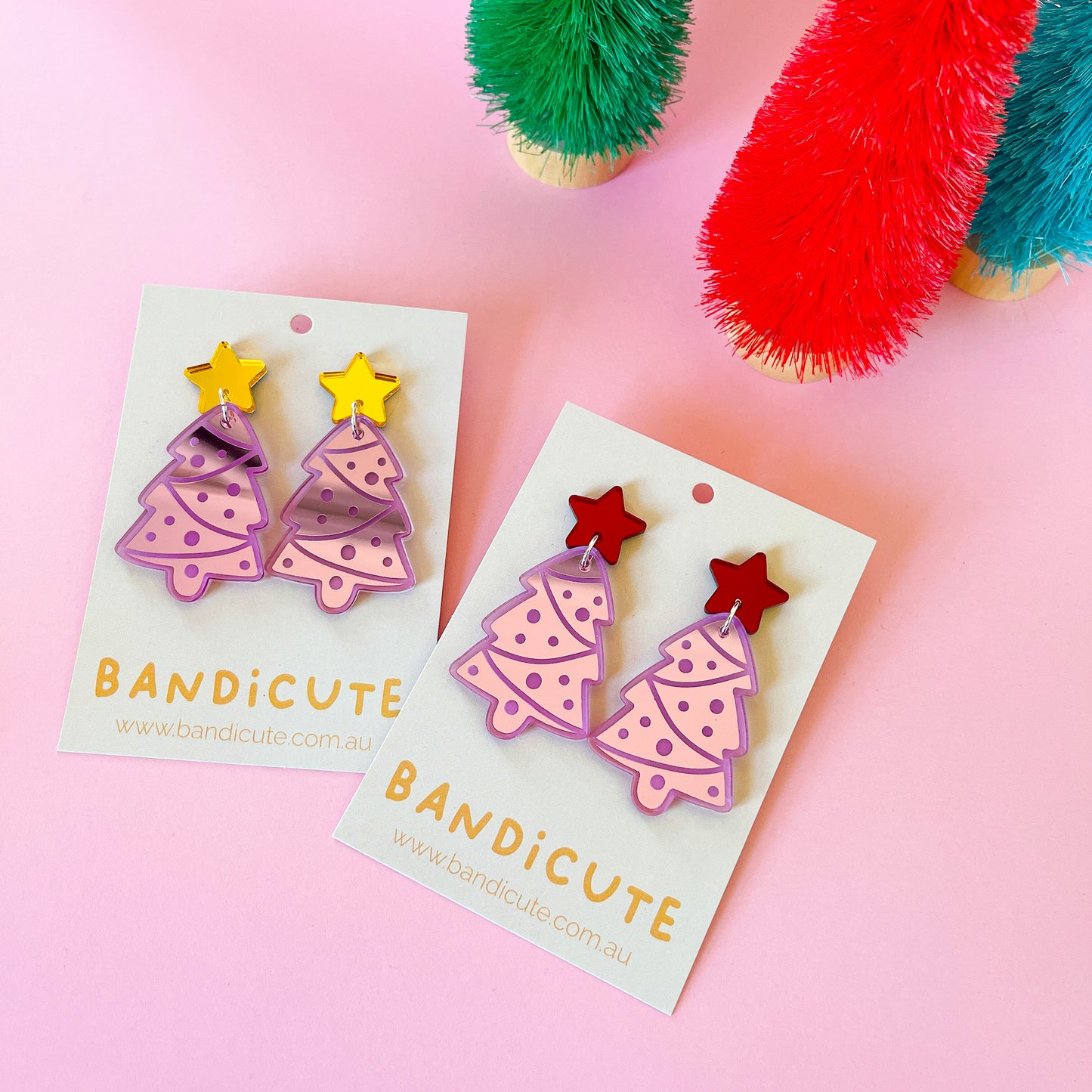 Christmas Tree Earrings - Pink-Bandicute