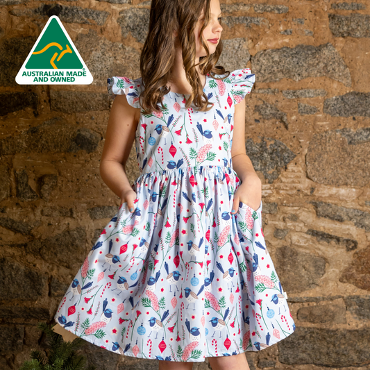 Girls Christmas Dress - Blue Wren - PRE-ORDER-Bandicute