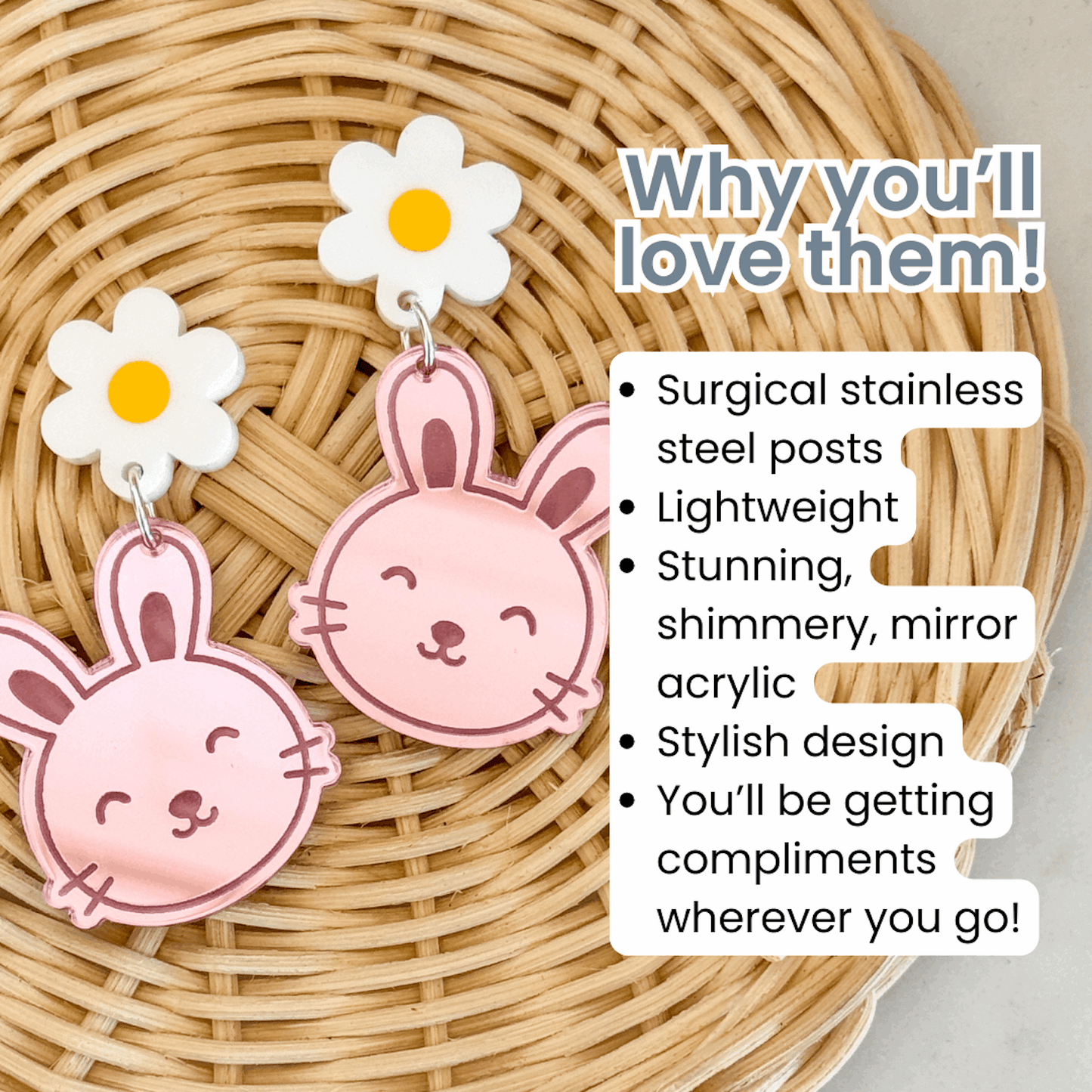 Easter Earrings - Pink Bunnies-Bandicute
