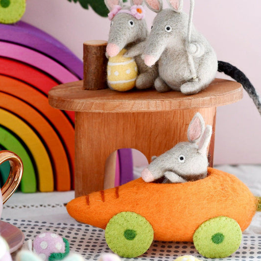 Felt Bilby with Carrot Car Toy-Bandicute