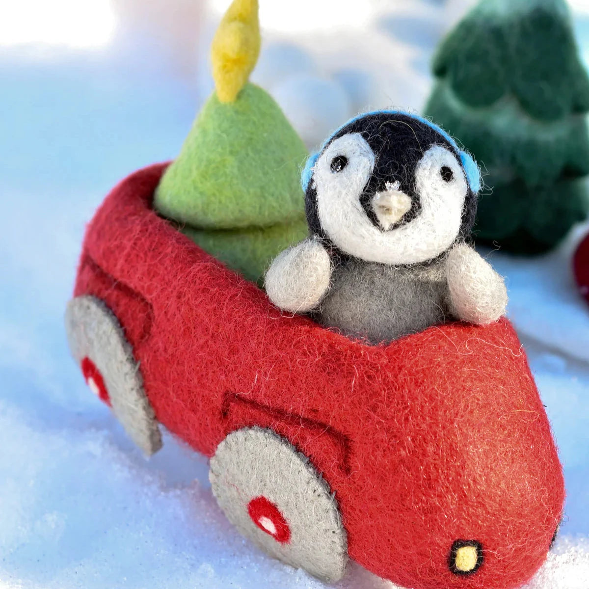 Felt Penguin in Toy Car and Christmas Tree-Bandicute