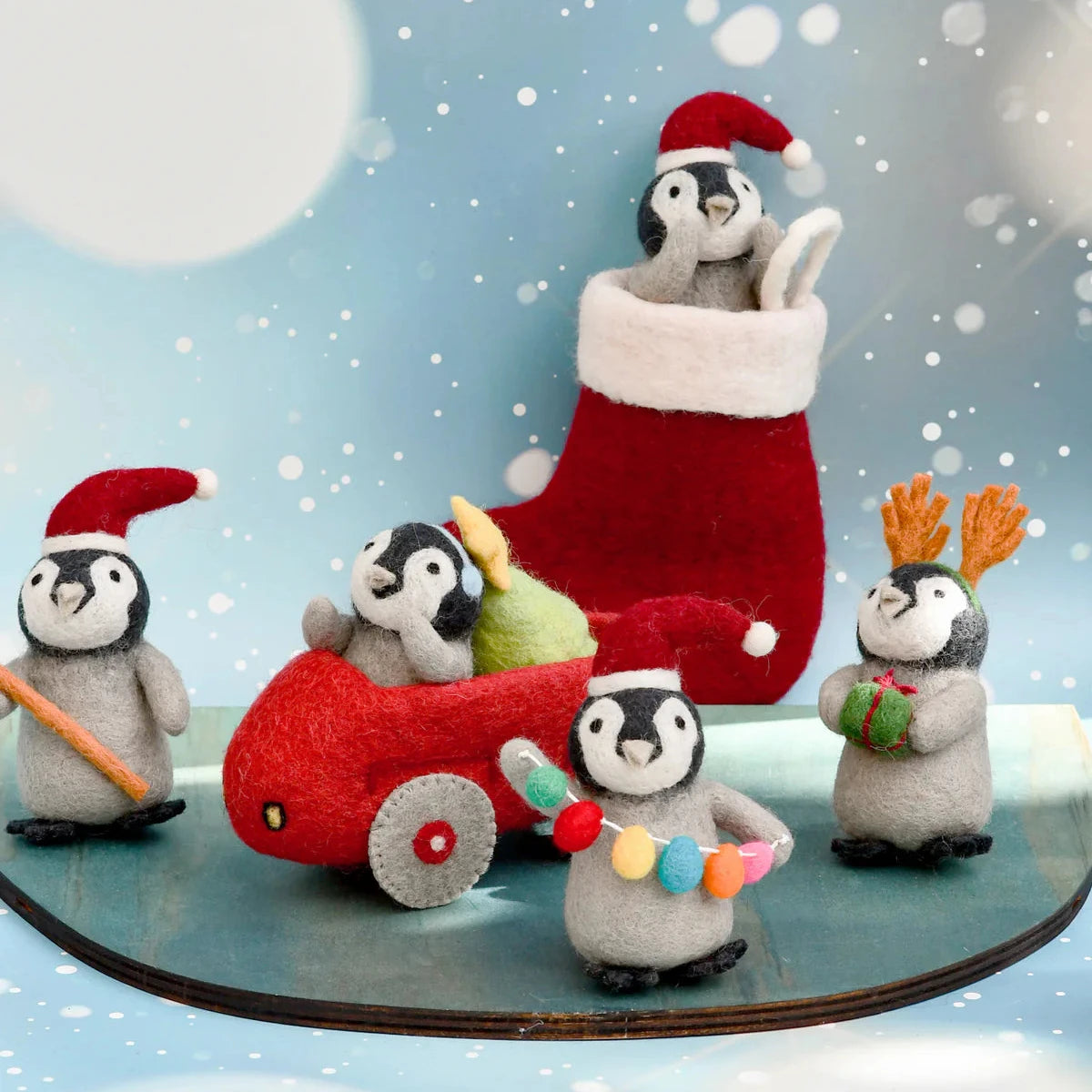 Felt Penguin in Toy Car and Christmas Tree-Bandicute