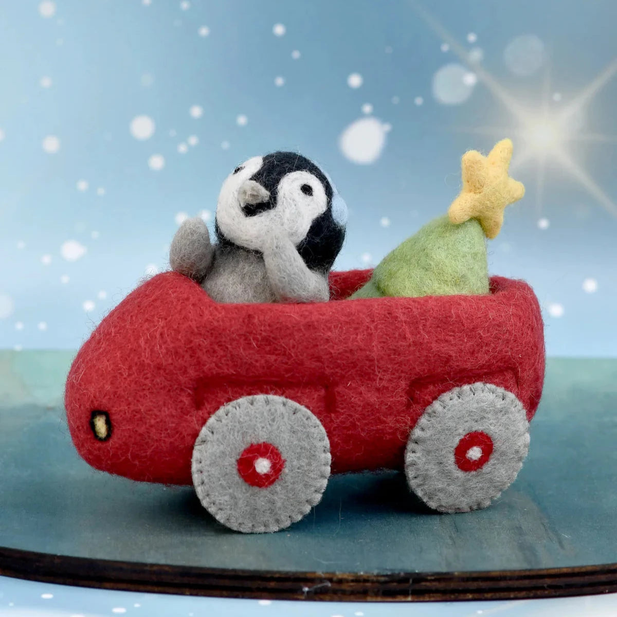 Felt Penguin in Toy Car and Christmas Tree-Bandicute