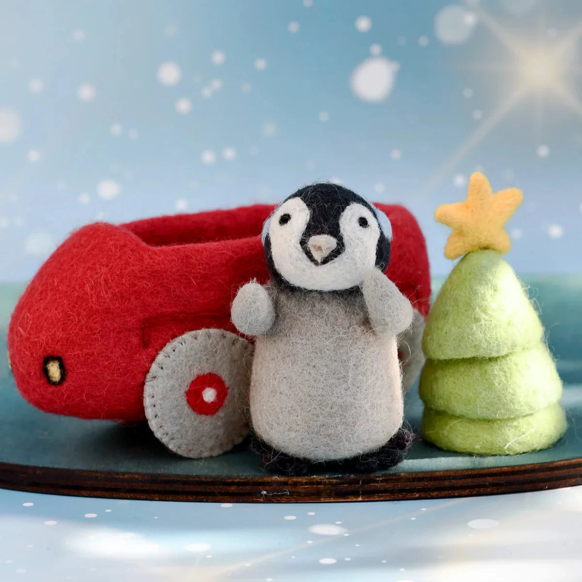 Felt Penguin in Toy Car and Christmas Tree-Bandicute