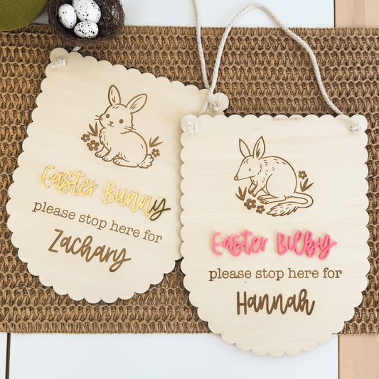 Bilby or Bunny Personalised Easter Stop Here Sign-Bandicute