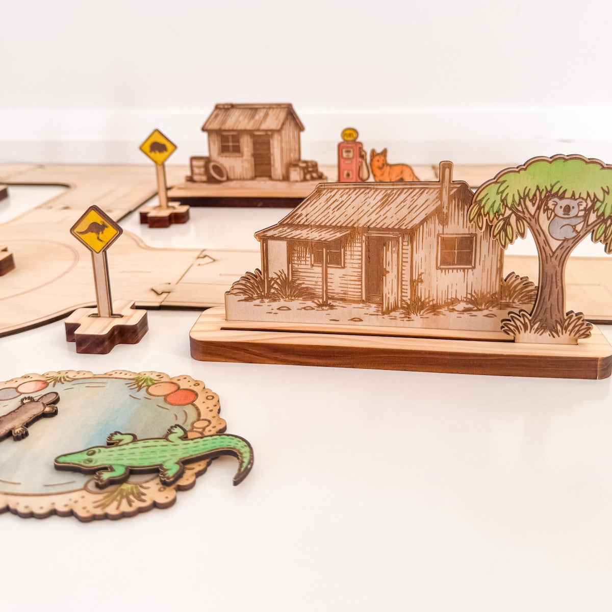 Australian Outback Wooden Car Track - 46 PIECE SET (Includes Tracks)-Bandicute