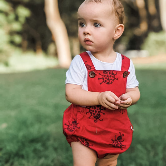 Toddler Wearing Ladybug Romper