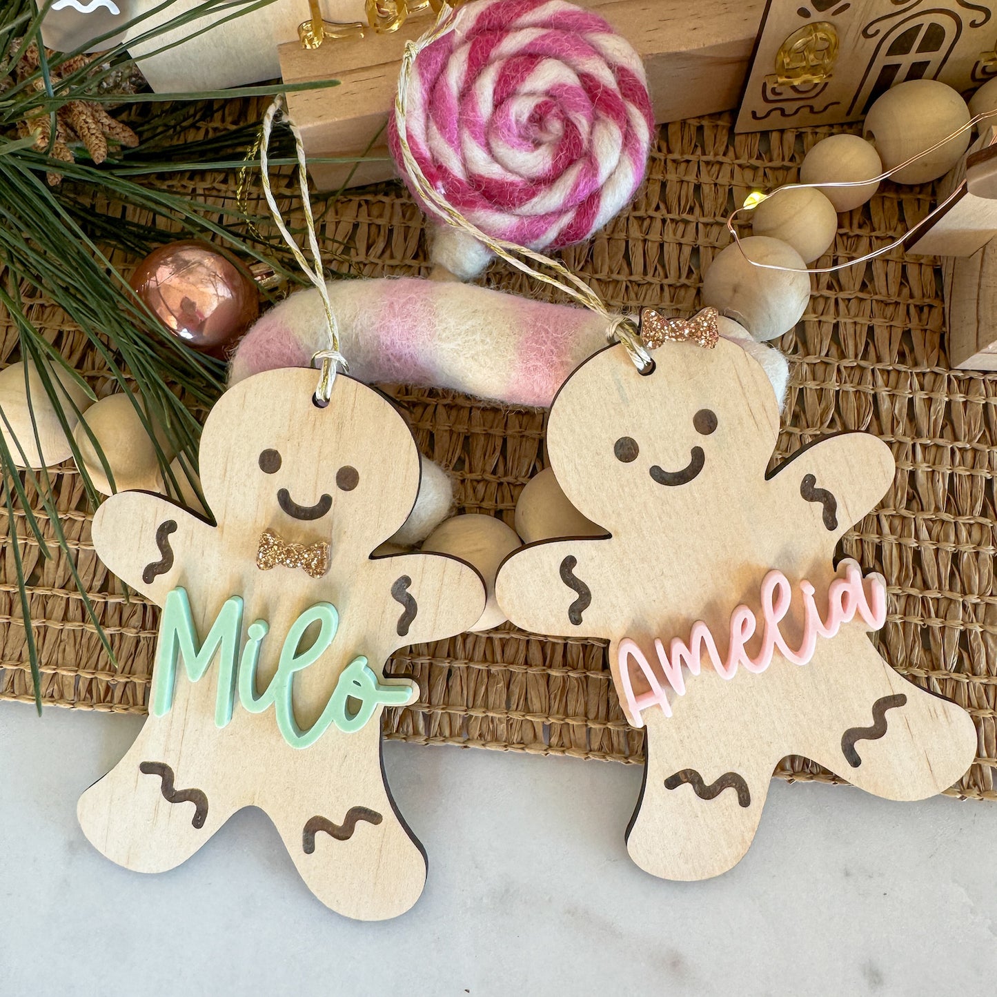 Gingerbread People Personalised Christmas Ornament-Bandicute