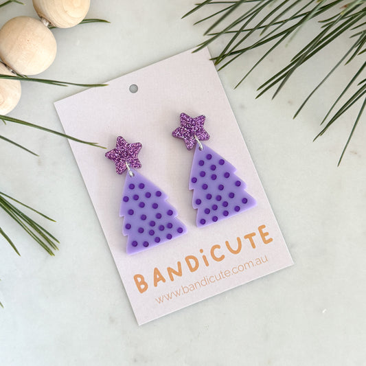 Spotty Christmas Tree Earrings - Purple-Bandicute