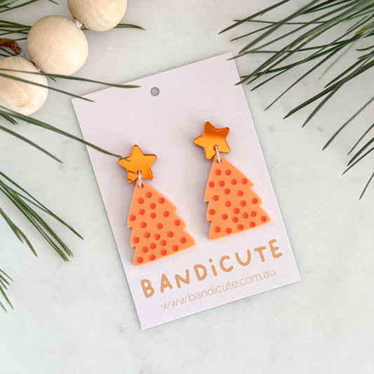 Spotty Christmas Tree Earrings - Orange-Bandicute