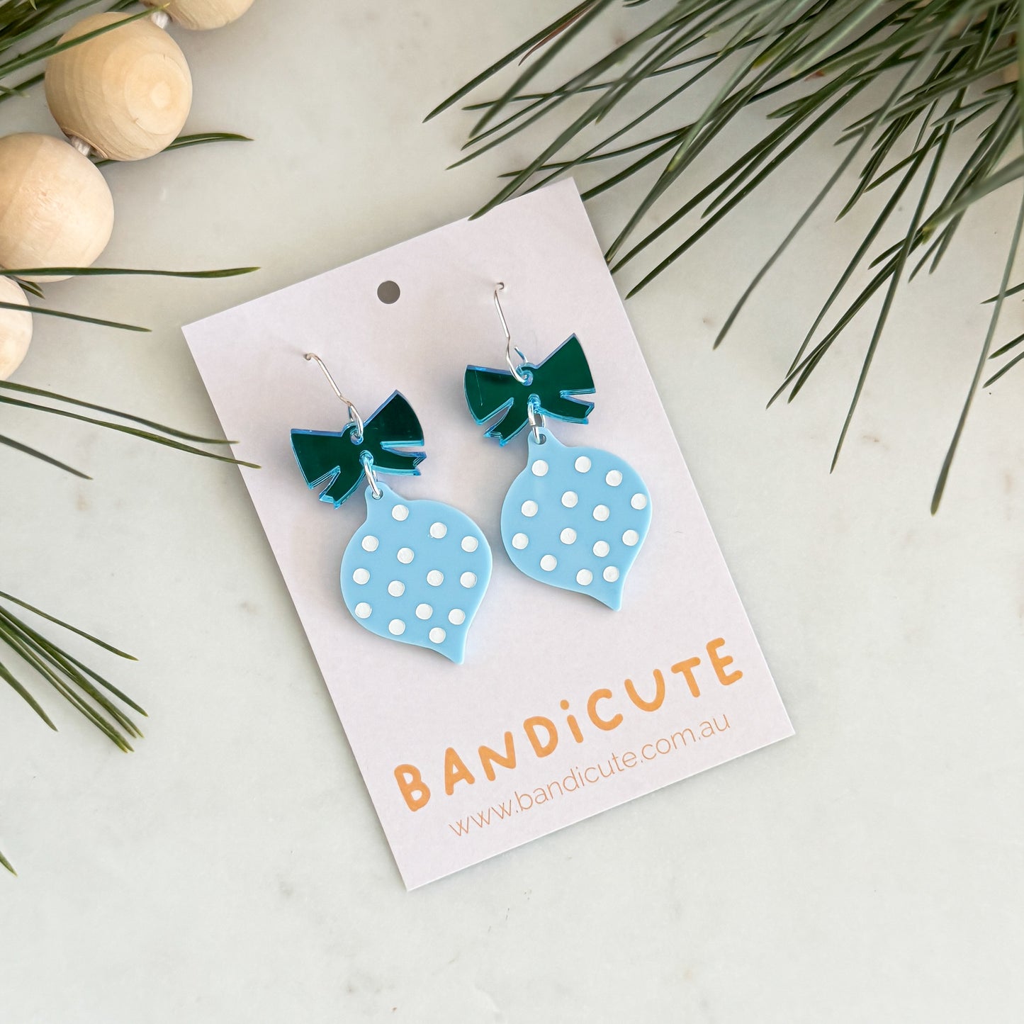 Spotty Bauble Earrings - Light Blue-Bandicute