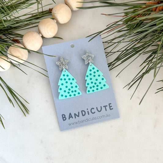 Spotty Christmas Tree Earrings - Mint-Bandicute