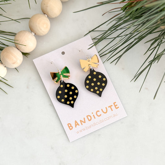 Spotty Bauble Earrings - Black and Gold-Bandicute