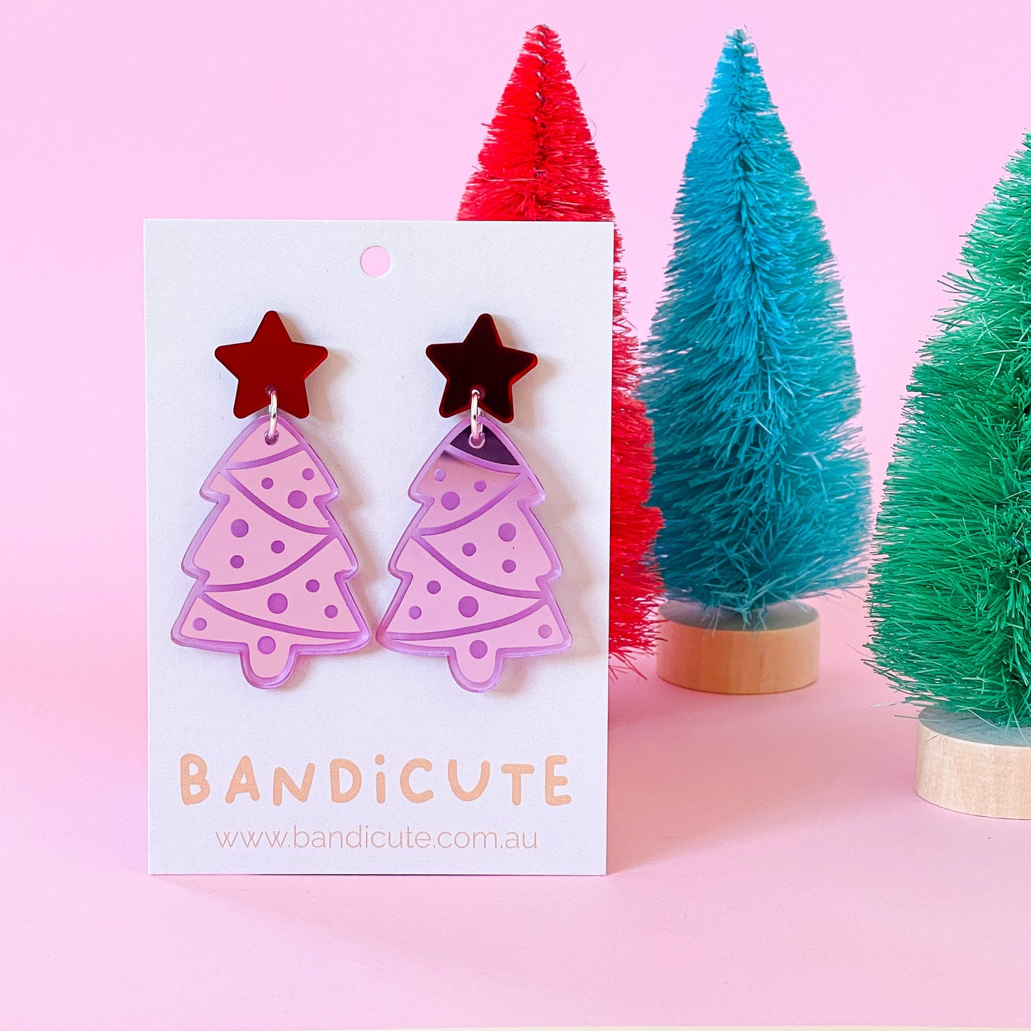 Christmas Tree Earrings - Pink-Bandicute