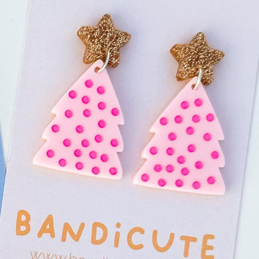 Spotty Christmas Tree Earrings - Pink-Bandicute