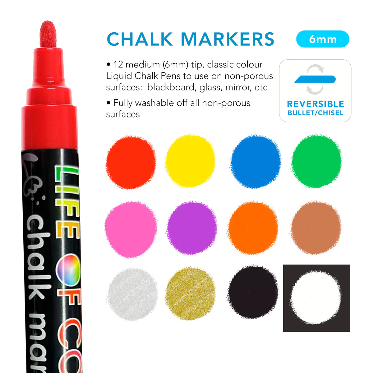 Life of Colour Chalk Markers - 12 Pack-Bandicute