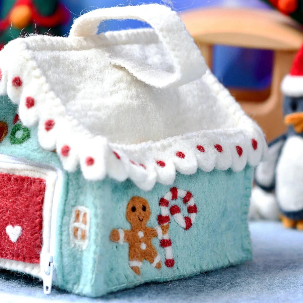 Felt Blue Gingerbread House Bag-Bandicute