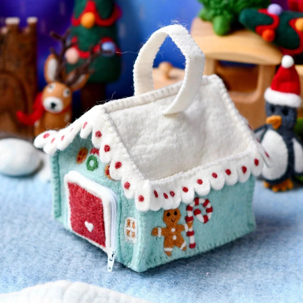 Felt Blue Gingerbread House Bag-Bandicute